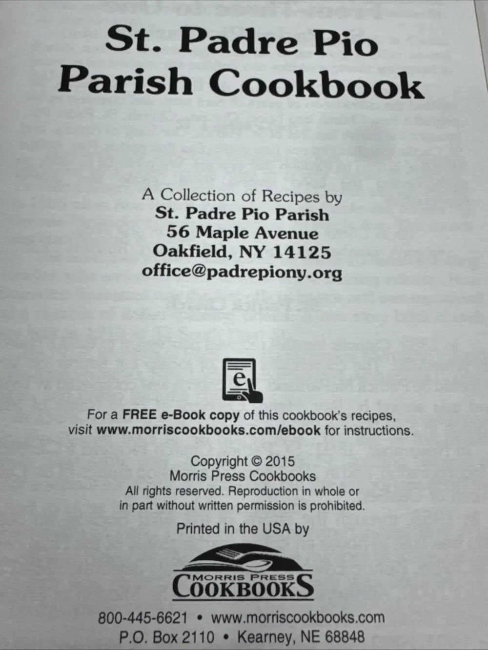 2015 St Padre Pio Parish Cookbook Oakfield New York